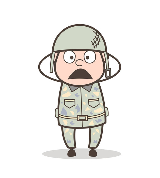 Illustration vectorielle d'expression de visage d'homme d'armée angoissé de bande dessinée
 - Vecteur, image
