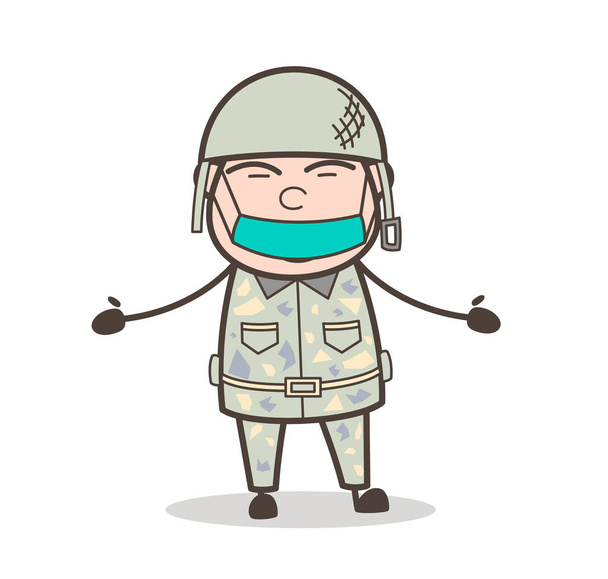 Dessin animé Armée Homme avec Pollution Masque Visage Illustration vectorielle
 - Vecteur, image