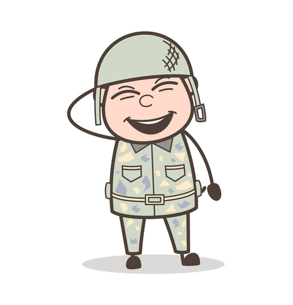Cartoon Laughing Expression of Funny Army Man Vector Illustration - Vector, Image
