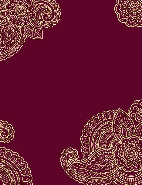 Gestileerde met henna tatoeages decoratieve kleurenpatroon voor het verfraaien van covers voor boek, notebook, kist, magazine, briefkaart en map. Bloemenpatroon in mehndi stijl. Frame in de Oost-traditie. - Vector, afbeelding