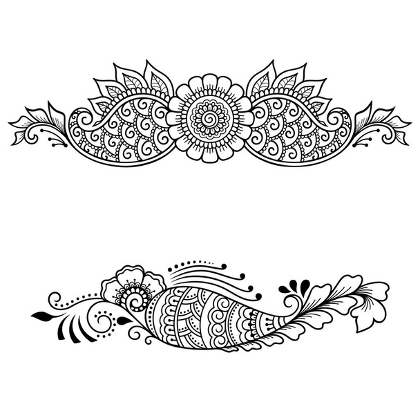 Henna tattoo flower template. Mehndi style. Set of ornamental patterns in the oriental style. - Vector, Image