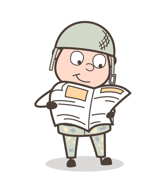 Illustrazione vettoriale del giornale di lettura del soldato dell'esercito del fumetto
 - Vettoriali, immagini