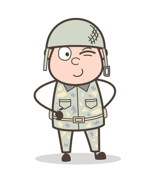 Cartoon Soldier Winking Eye Expression Vector Illustration - Vector, Image