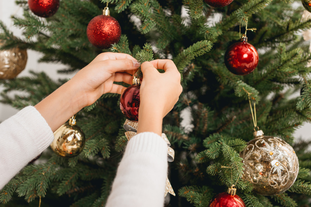 child decorating christmas tree - Photo, Image