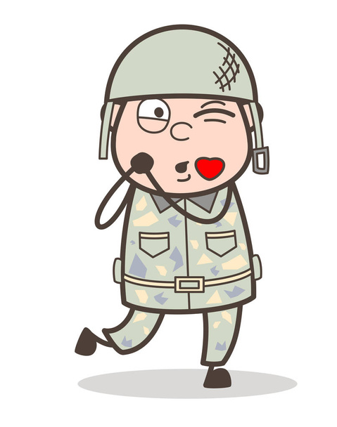 Cartoon Army General Dar un beso volador Vector Ilustración
 - Vector, imagen