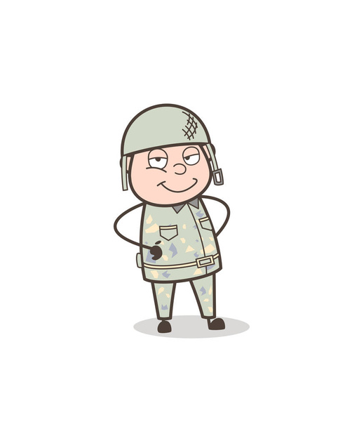 Illustration vectorielle d'expression de visage souriant d'homme d'armée de bande dessinée
 - Vecteur, image