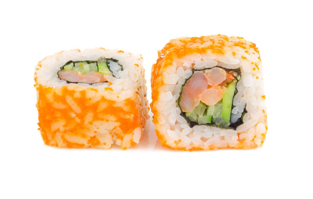 Rolos de sushi com camarão isolado em branco
 - Foto, Imagem