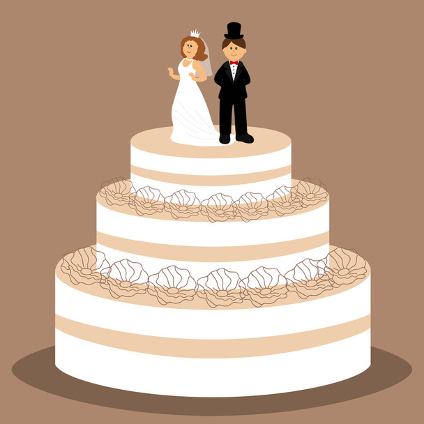 Pastel de boda con figura de novia y novio
.  - Vector, Imagen