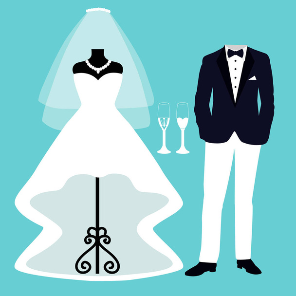 wedding dress and tuxedo.  - Vector, Image