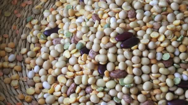 Legumes beans for vegetarian food. mixture of legumes in basket. - Footage, Video