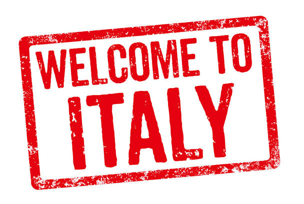 Sello rojo sobre fondo blanco - Bienvenido a Italia
 - Foto, Imagen