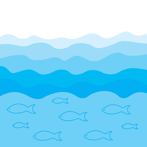 blue sea waves and fish shoal- vector background - Vektor, Bild