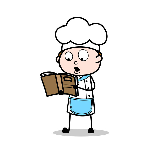 Ilustracja wektorowa książki przepis kreskówka kucharz czytania - Wektor, obraz