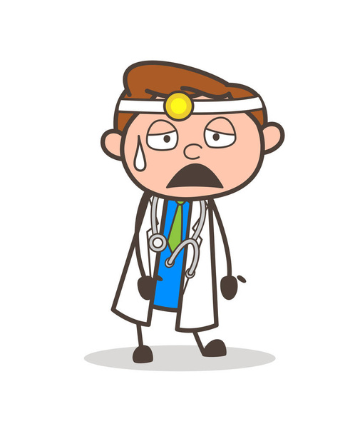 Cartoon Tired Doctor Face Expression Vector Illustration - Vector, Image