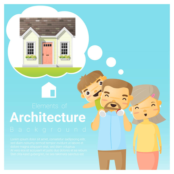 Happy family and dream house background , vector , illustration - Vetor, Imagem
