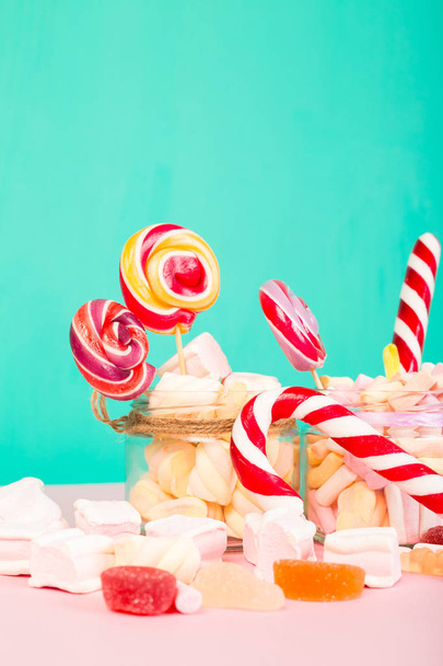 Sweet marshmallows with lollipop - Photo, Image