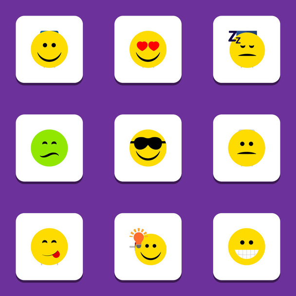 Icône plate Emoji Ensemble d'objets vectoriels froncés, endormis, heureux et autres. Comprend également délicieux, yeux, éléments Emoji
. - Vecteur, image