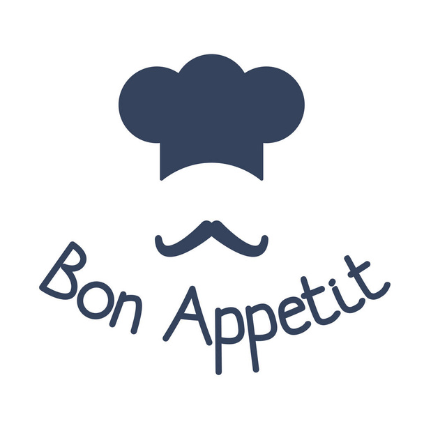 Icon of chef with mustache and sign bon appetit, concept for restaurant and cafe - Вектор,изображение