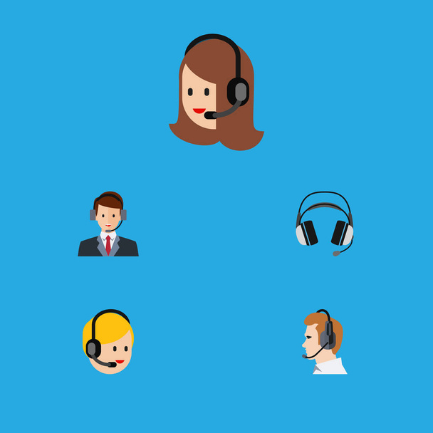 Flat Icon Center Set Of Hotline, Service, Call Center And Other Vector Objects. Also Includes Telemarketing, Call, Secretary Elements. - Vector, Image