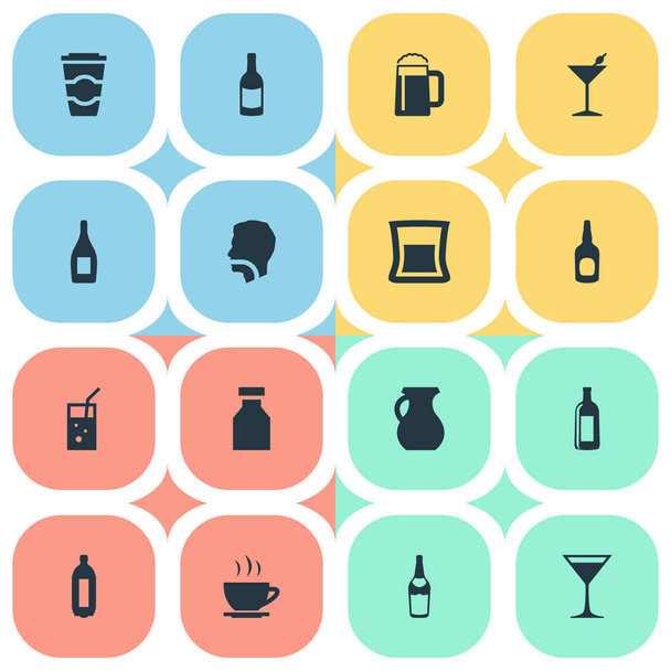 Vektoros illusztráció csoportja ikonok egyszerű víz. Dobó elemek, a Vodka, a Tea és a más szinonimák, bár, az alkohol és a korsó. - Vektor, kép