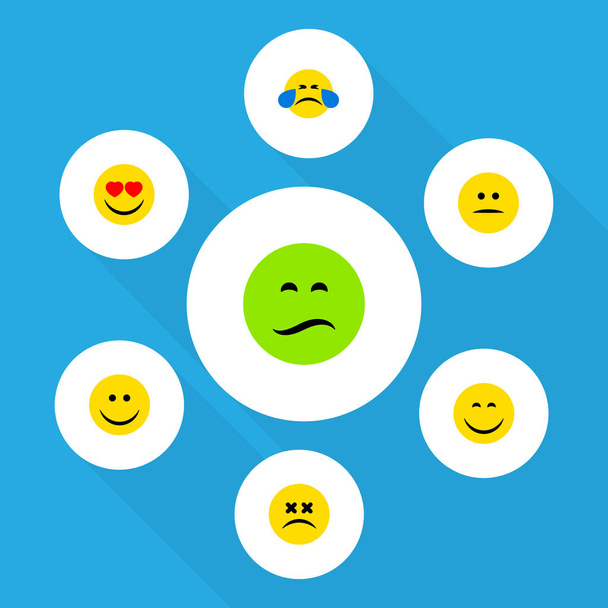 Icône plate Emoji Ensemble d'amour, froncement de sourcils, sourire et autres objets vectoriels. Comprend également des vertiges, de l'humeur, des éléments de joie
. - Vecteur, image