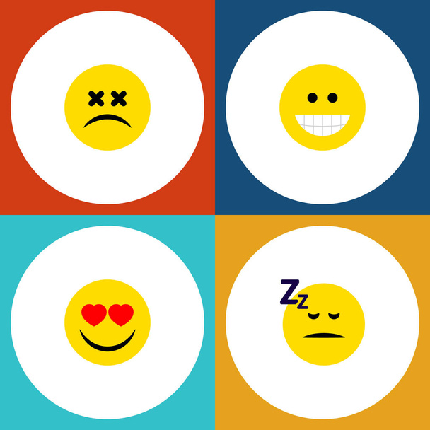Platte gezicht pictogrammenset van Schele gezicht, in slaap, grijns en andere vectorobjecten. Ook slapen, gezicht, duizelig elementen. - Vector, afbeelding