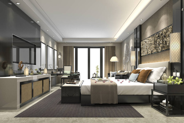 3D vykreslování luxusní moderní ložnice apartmá v hotelu - Fotografie, Obrázek