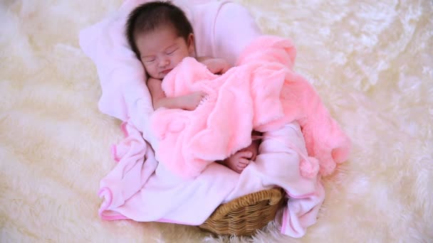 Newborn sleeping in the wood basket. - Footage, Video