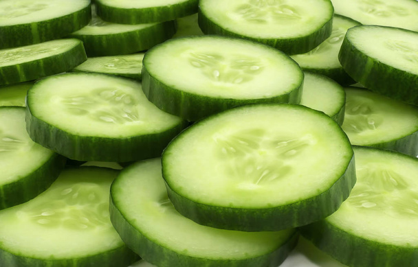 Fresh cucumber slices background. - Photo, Image