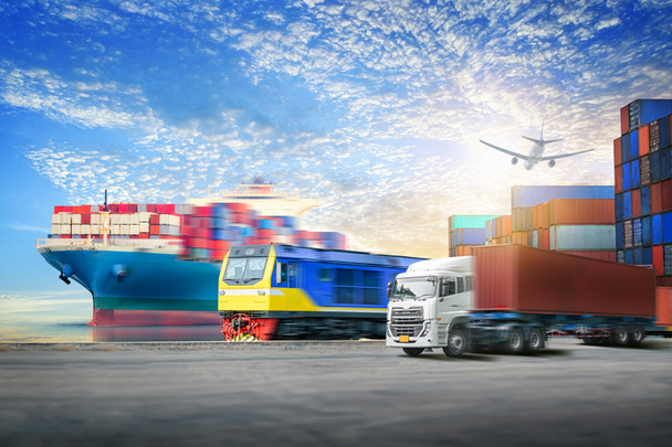 Logística importación exportación fondo y contenedor transporte de carga concepto
 - Foto, imagen