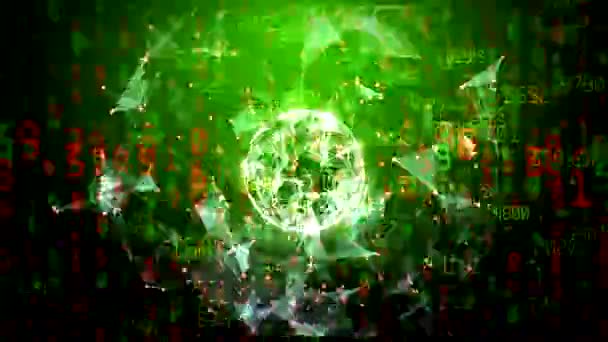 Absztrakt globális hálózati gömb mozgó számok, vonalak és pontok - zöld gamma - Felvétel, videó