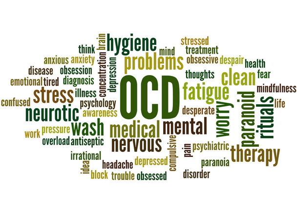OCD - obsessieve compulsieve persoonlijkheidsstoornis, word cloud conc - Foto, afbeelding