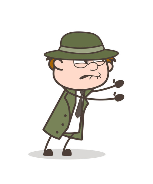Cartoon Detective Trying to Catch Something Vector Illustration - Vector, Image