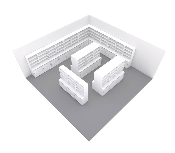 supermarket shelves. 3D rendering - Photo, Image