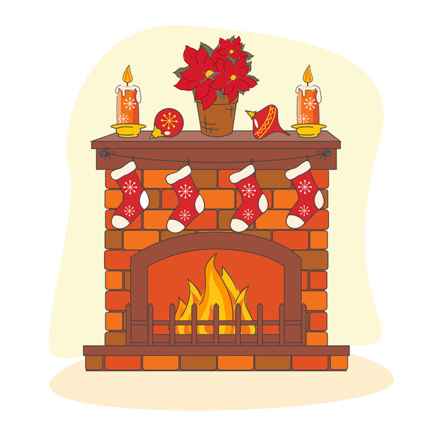 Christmas decoration fireplace. - Vektor, kép