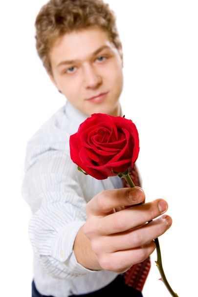 Young businessman with red rose - Photo, Image