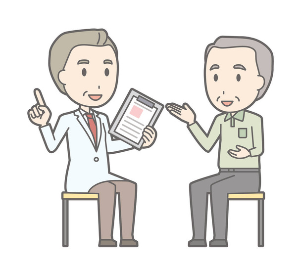 Illustration that an old man consults with a doctor - Vector, Image