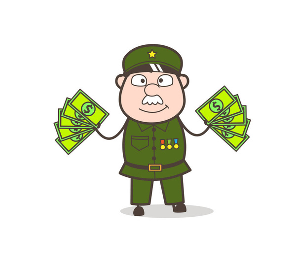 Cartoon Sergeant with Lots of Money Vector Illustration - Vector, Image