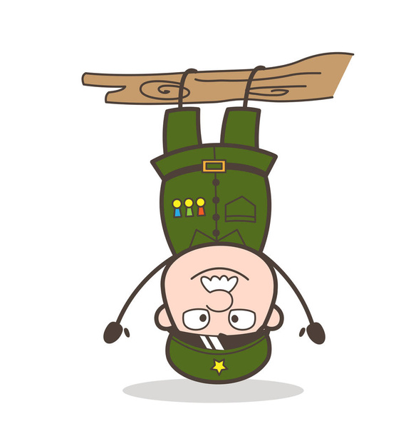 Cartoon Funny Sergeant Hanging Upside-Down Vector Illustration - Vector, Image