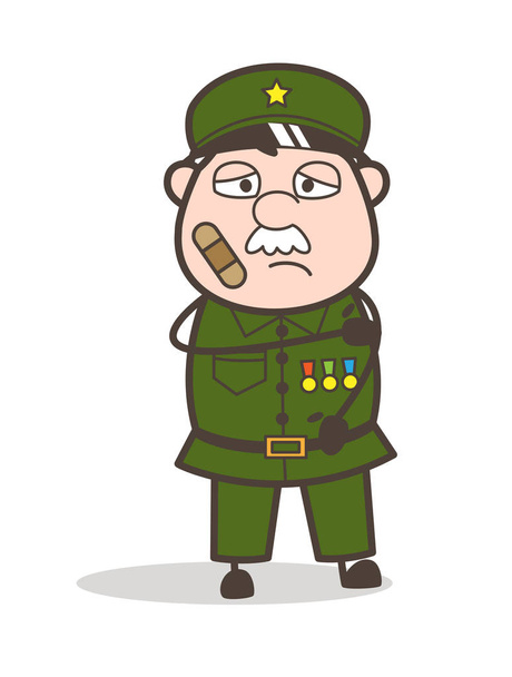 Sergente dei cartoni animati faccia ferita con fasciatura vettoriale illustrazione
 - Vettoriali, immagini