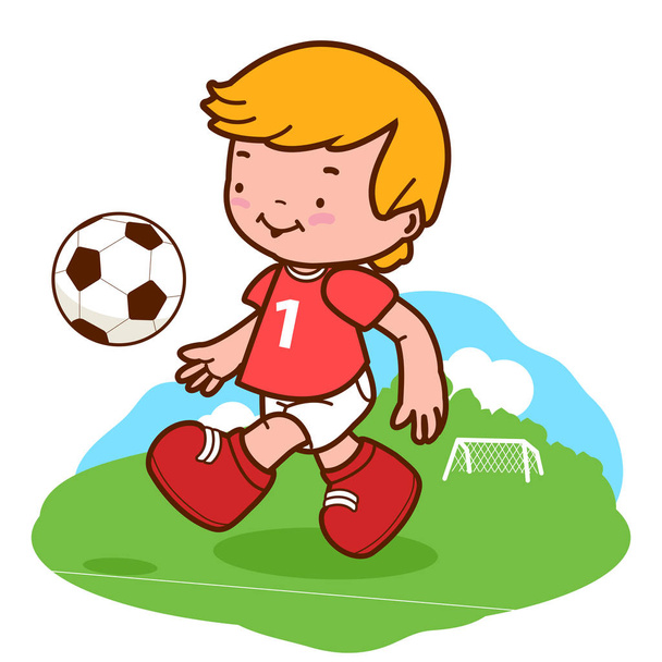 маленький хлопчик грає у футбол
 - Вектор, зображення