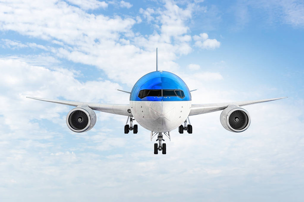 Passagierflugzeug am Himmel. Gemischte Medien - Foto, Bild