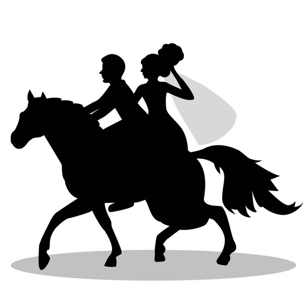 Η νύφη και ο γαμπρός ένα άλογο. - Διάνυσμα, εικόνα