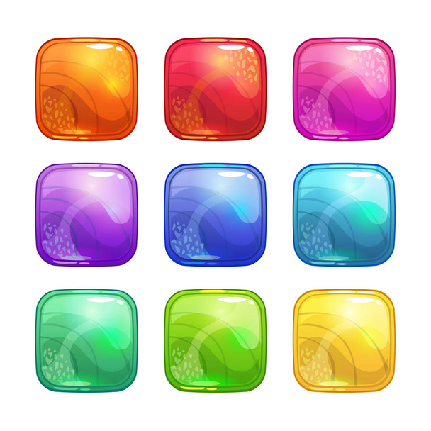 Cartoon colorful square glossy buttons set. - Vetor, Imagem