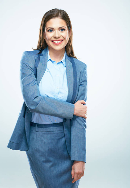 Smiling business woman portrait. Young female model with long h - Zdjęcie, obraz