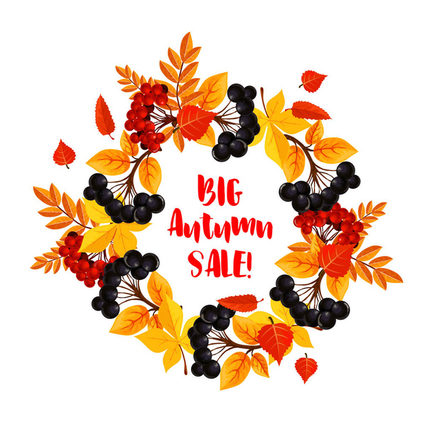 Autumn sale vector poster of leaf fall or berry - Vetor, Imagem