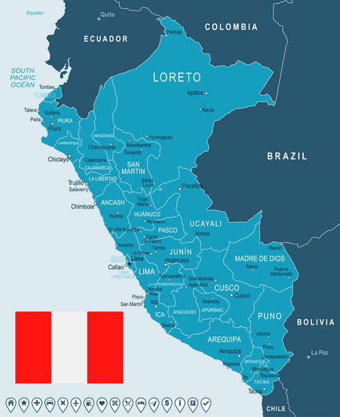 Perù - mappa e illustrazione della bandiera
 - Vettoriali, immagini