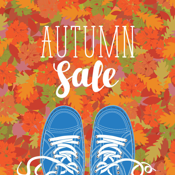 Banner de venda de outono com a inscrição e sapatos
 - Vetor, Imagem