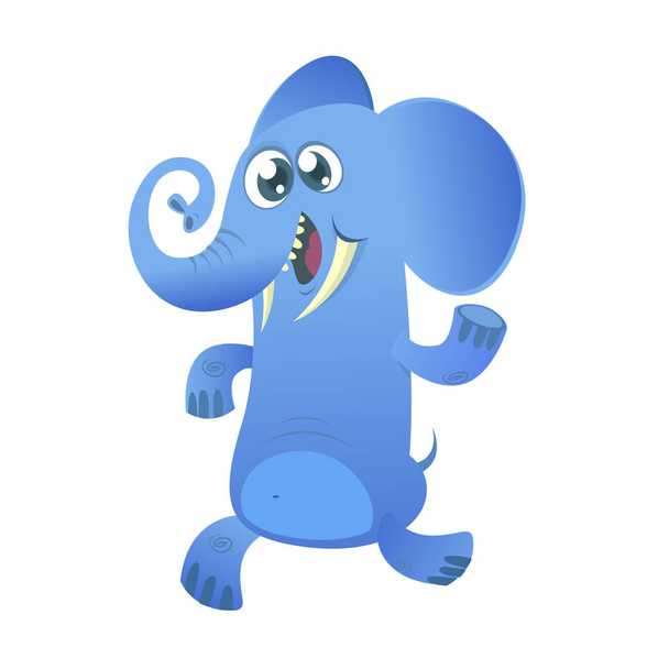 Aranyos rajzfilm kék elefánt ikonra. Vektoros illusztráció egyszerű színátmeneteket. Nagy design nyomtatási. Elszigetelt - Vektor, kép