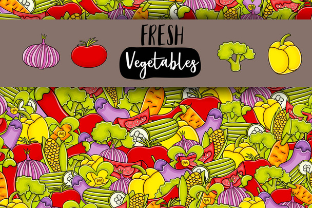 Vegetables cartoon doodle background design. - Vector, Imagen
